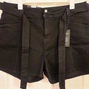City Chic Black High Waist Tie Belt Shorts